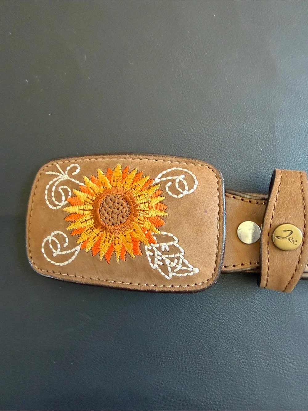 JOE Exclusive Genuine Leather Sunflower Embroidered Western Belt Brown Size 32